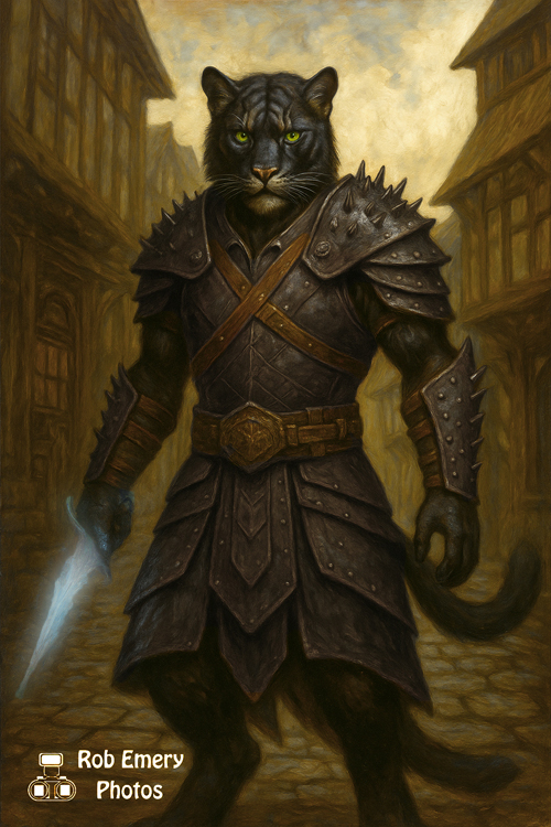 Tabaxi Rogue Soulknife in leather armor